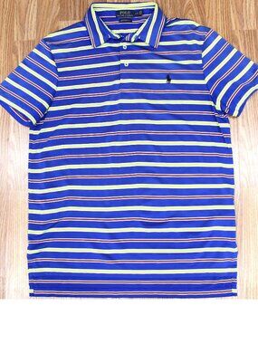 POLO RALPH LAUREN REGULAR FIT POLY/SPANDEX SHIRT BLUE STRIPED Sz LARGE, L